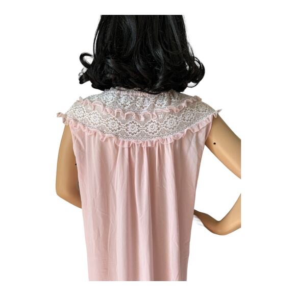 Vintage Margaret night gown sleeveless pink, white lace & ruffles size large - Picture 4 of 13